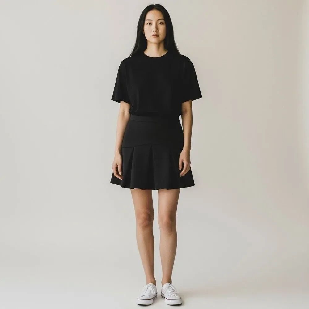 Shine Star Skirt Mini solid Black Pleated Skater Zip Up high waisted size L